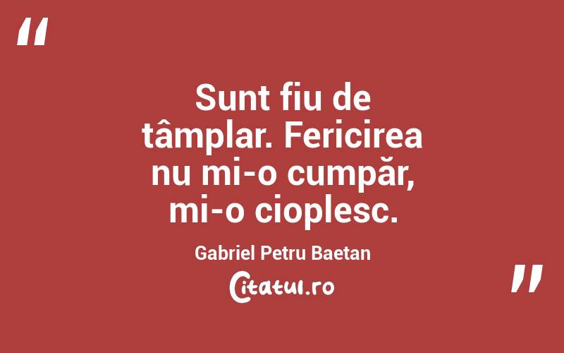 Sunt fiu de tâmplar. Fericirea nu mi-o cumpăr, mi-o cioplesc. Gabriel Petru Baetan