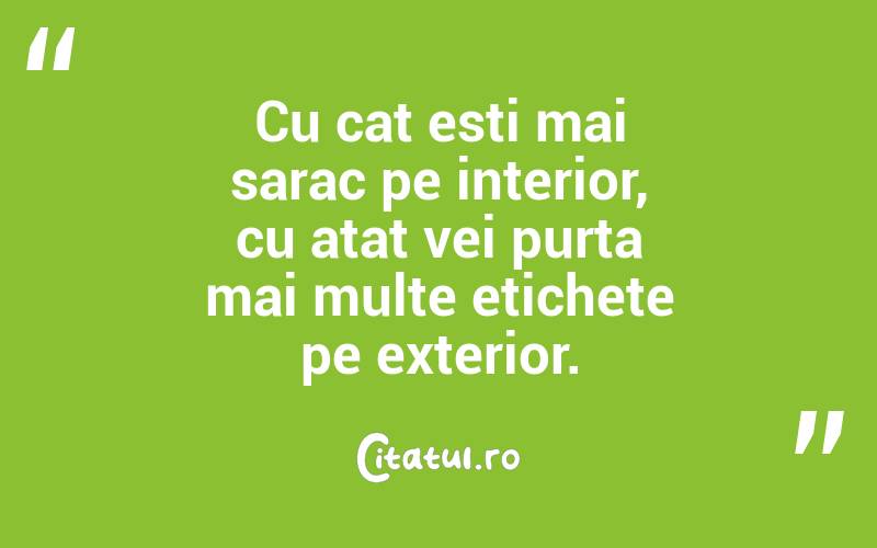 Cu cat esti mai sarac pe interior, cu atat vei purta mai multe etichete pe exterior.
