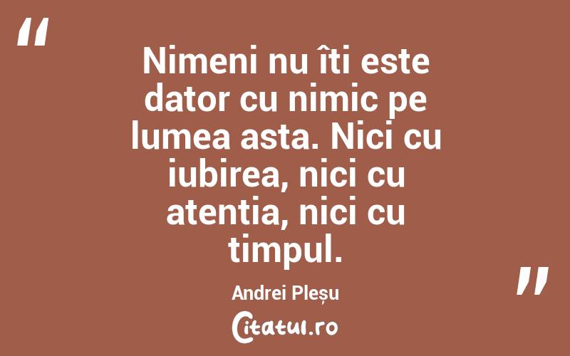 Nimeni nu îți este dator cu nimic pe lumea asta. Nici cu iubirea, nici cu atenția, nici cu timpul. Andrei Pleșu