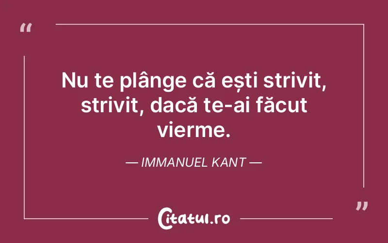 Nu te plânge că ești strivit, strivit, dacă te-ai făcut vierme. Immanuel Kant