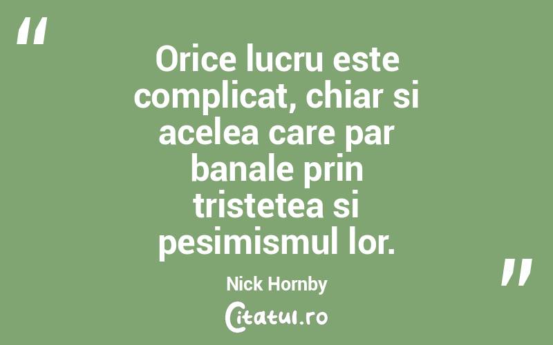 Orice lucru este complicat, chiar si acelea care par banale prin tristetea si pesimismul lor. Nick Hornby