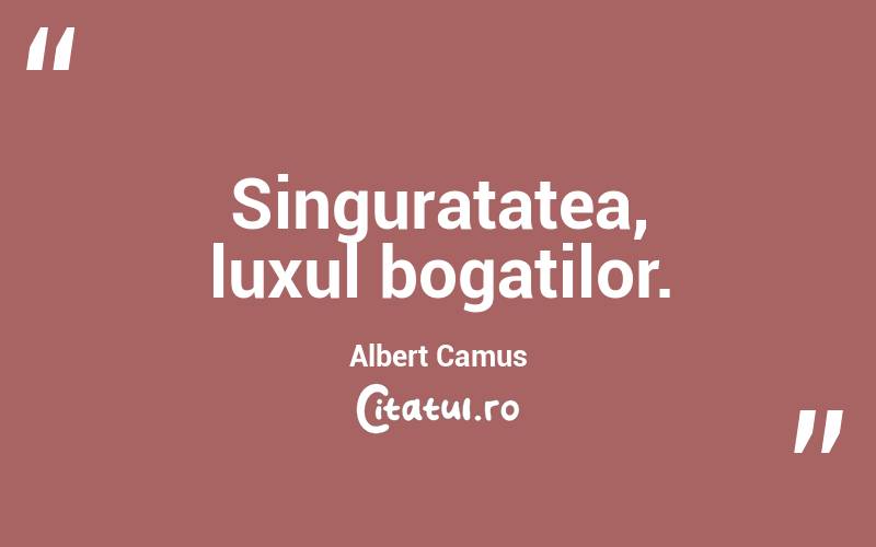 Singuratatea, luxul bogatilor. Albert Camus
