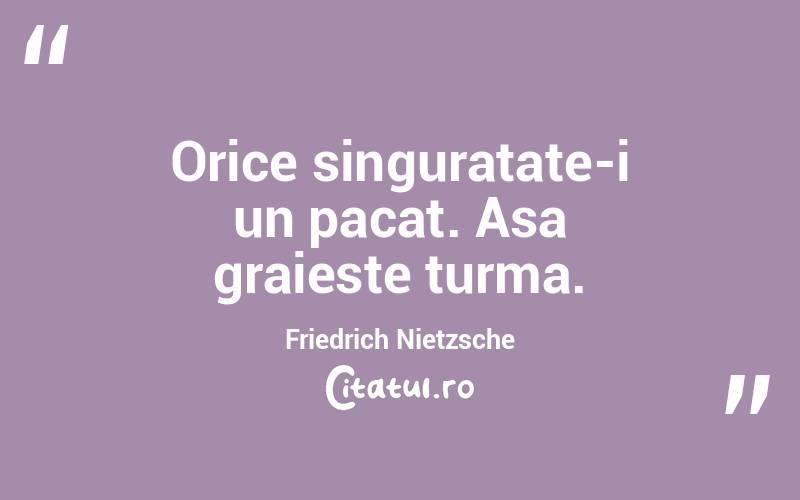Orice singuratate-i un pacat. Asa graieste turma. Friedrich Nietzsche
