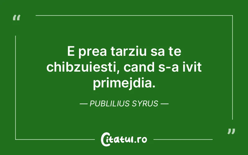 E prea tarziu sa te chibzuiesti, cand s-a ivit primejdia. Publilius Syrus