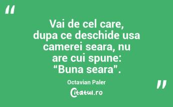Vai de cel care, dupa ce deschide usa camerei seara, nu are cui spune: “Buna seara”. Octavian Paler...