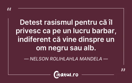 Detest rasismul pentru că îl privesc c...