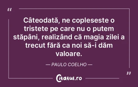 Câteodată, ne copleșește o tristețe...