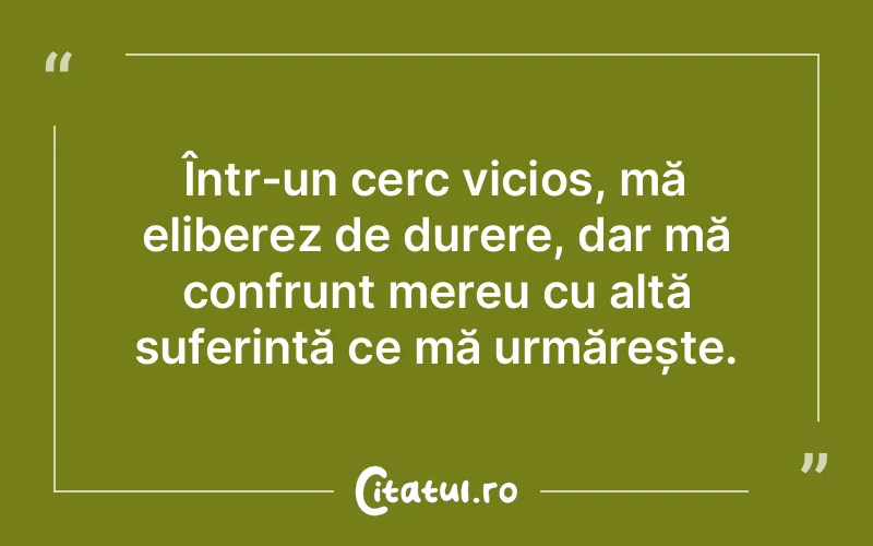 Într-un cerc vicios, mă eliberez de durere, dar mă confrunt mereu cu altă suferință ce mă urmărește.
