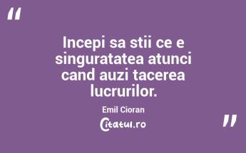 Incepi sa stii ce e singuratatea atunci cand auzi tacerea lucrurilor. Emil Cioran...