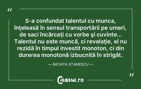 S-a confundat talentul cu munca, înţel... S-a confundat talentul cu munca, înţel...