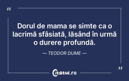 Dorul de mama se simte ca o lacrimă sf�...