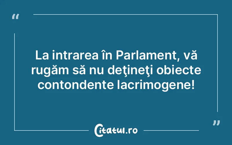 La intrarea în Parlament, vă rugăm să nu deţineţi obiecte contondente lacrimogene!