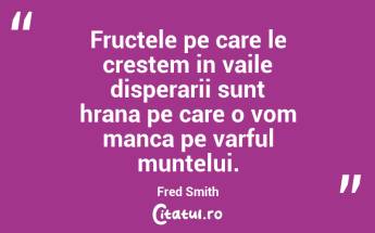 Fructele pe care le crestem in vaile disperarii sunt hrana pe care o vom manca pe varful muntelui. Fred Smith...