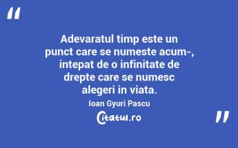 Adevaratul timp este un punct care se numeste acum-, intepat de o infinitate de drepte care se numesc alegeri in viata. Ioan Gyuri Pascu...