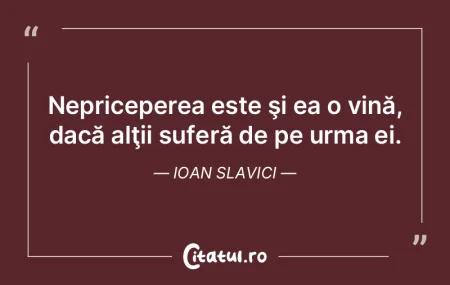 Nepriceperea este şi ea o vină, dacă ...