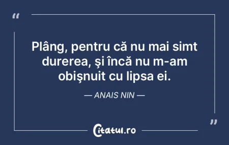 Plâng, pentru că nu mai simt durerea, ...
