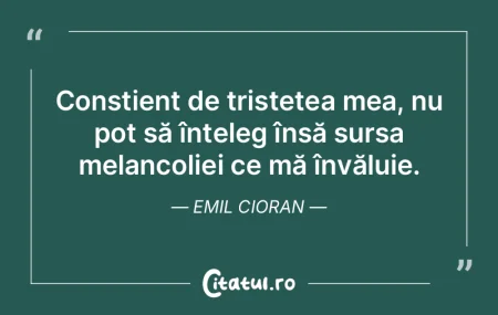 Conștient de tristețea mea, nu pot să...
