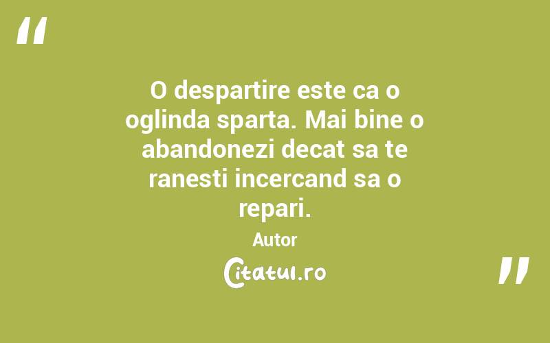 O despartire este ca o oglinda sparta. Mai bine o abandonezi decat sa te ranesti incercand sa o repari. Autor 