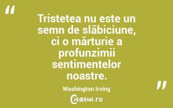 Tristețea nu este un semn de slăbiciune, ci o mărturie a profunzimii sentimentelor noastre. Washington Irving...