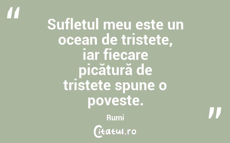 Sufletul meu este un ocean de tristețe, iar fiecare picătură de tristețe spune o poveste. Rumi
