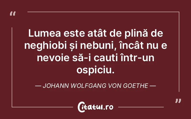 Lumea este atât de plină de neghiobi și nebuni, încât nu e nevoie să-i cauți într-un ospiciu. Johann Wolfgang von Goethe