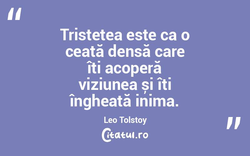 Tristețea este ca o ceață densă care îți acoperă viziunea și îți îngheață inima. Leo Tolstoy