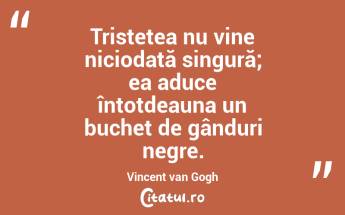Tristețea nu vine niciodată singură; ea aduce întotdeauna un buchet de gânduri negre. Vincent van Gogh...