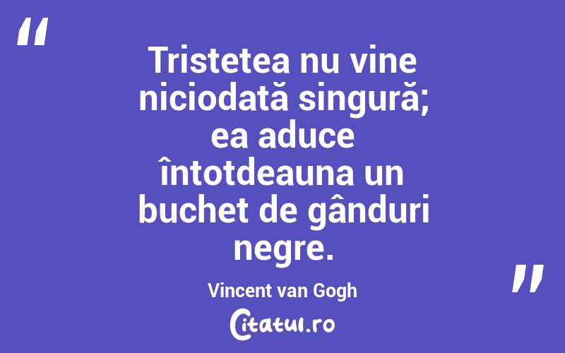 Tristețea nu vine niciodată singură; ea aduce întotdeauna un buchet de gânduri negre. Vincent van Gogh