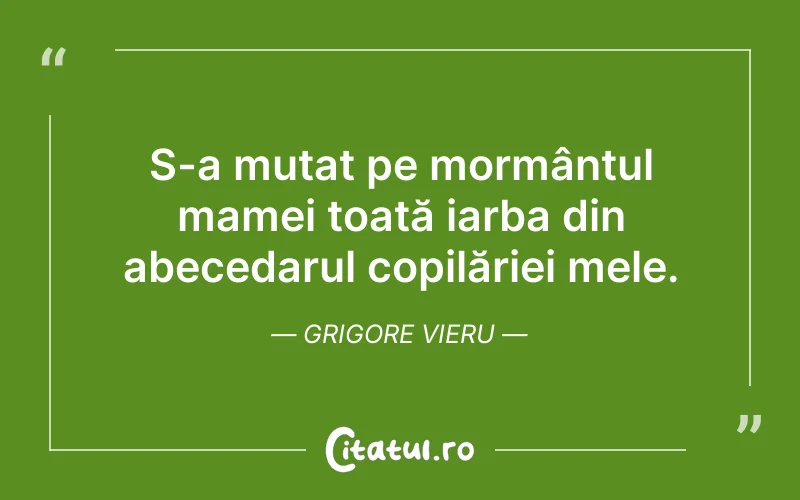 S-a mutat pe mormântul mamei toată iarba din abecedarul copilăriei mele. Grigore Vieru