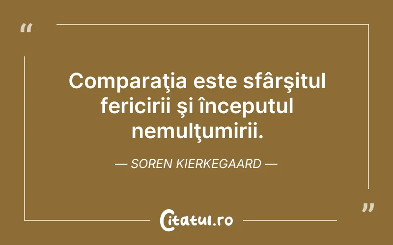 Comparaţia este sfârşitul fericirii şi începutul nemulţumirii. Soren Kierkegaard