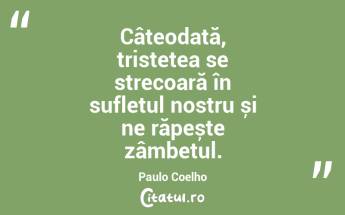 Câteodată, tristețea se strecoară în sufletul nostru și ne răpește zâmbetul. Paulo Coelho...