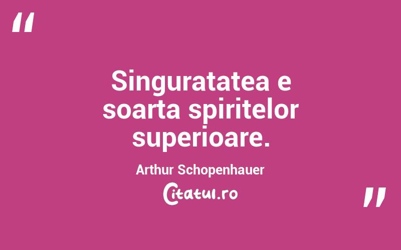 Singuratatea e soarta spiritelor superioare. Arthur Schopenhauer