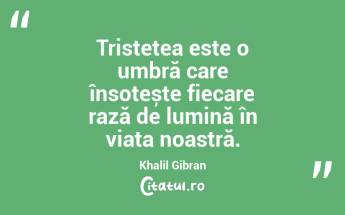 Tristețea este o umbră care însoțește fiecare rază de lumină în viața noastră. Khalil Gibran...