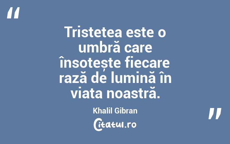 Tristețea este o umbră care însoțește fiecare rază de lumină în viața noastră. Khalil Gibran
