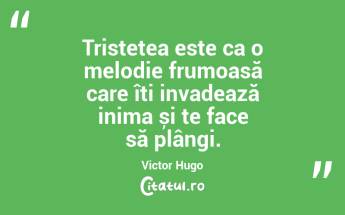 Tristețea este ca o melodie frumoasă care îți invadează inima și te face să plângi. Victor Hugo...