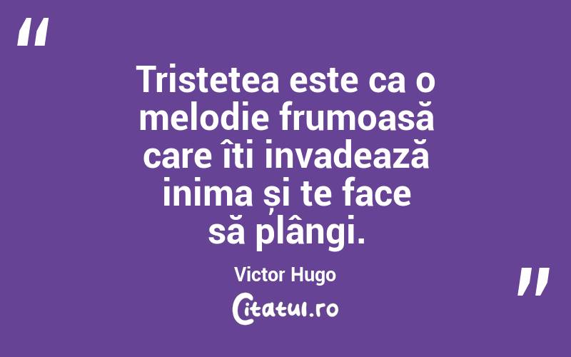 Tristețea este ca o melodie frumoasă care îți invadează inima și te face să plângi. Victor Hugo
