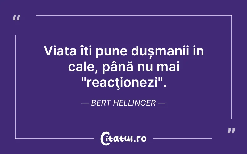 Viața îți pune dușmanii in cale, până nu mai "reacţionezi". Bert Hellinger