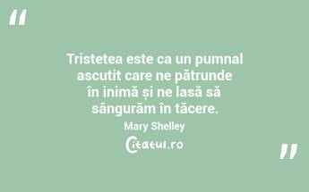 Tristețea este ca un pumnal ascuțit care ne pătrunde în inimă și ne lasă să sângurăm în tăcere. Mary Shelley...