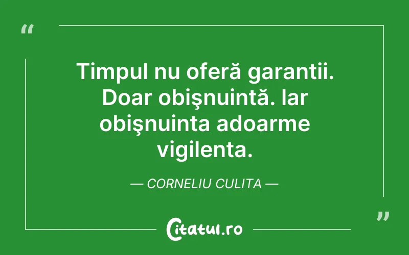 Timpul nu oferă garanții. Doar obişnuință. lar obişnuința adoarme vigilența. Corneliu Culita