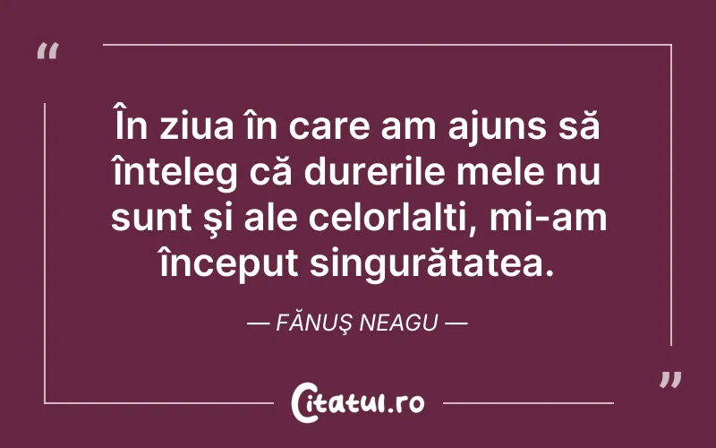 În ziua în care am ajuns să înțeleg că durerile mele nu sunt şi ale celorlalți, mi-am început singurătatea. Fănuş Neagu