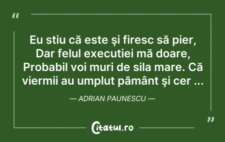 Citeste si: Eu știu că este şi firesc să pier, Dar f...