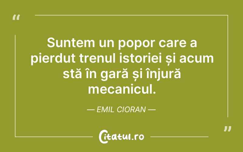 Suntem un popor care a pierdut trenul istoriei și acum stă în gară și înjură mecanicul. Emil Cioran