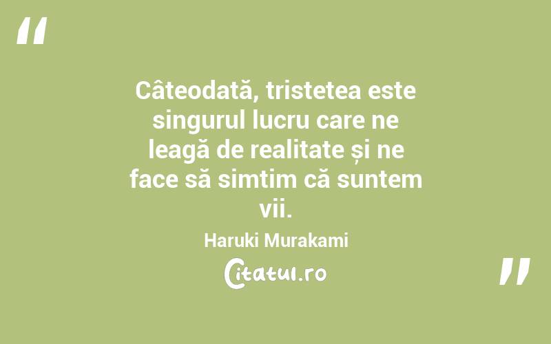 Câteodată, tristețea este singurul lucru care ne leagă de realitate și ne face să simțim că suntem vii. Haruki Murakami
