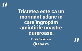 Tristețea este ca un mormânt adânc în care îngropăm amintirile noastre dureroase. Emily Dickinson...