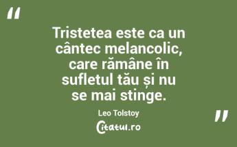Tristețea este ca un cântec melancolic, care rămâne în sufletul tău și nu se mai stinge. Leo Tolstoy...