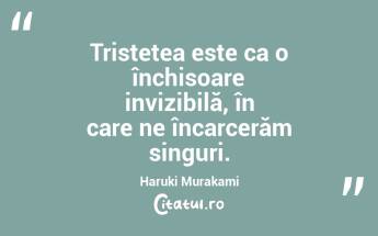 Tristețea este ca o închisoare invizibilă, în care ne încarcerăm singuri. Haruki Murakami...
