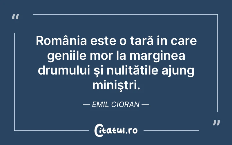 România este o țară in care geniile mor la marginea drumului şi nulitățile ajung miniştri. Emil Cioran