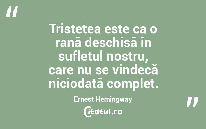 Tristețea este ca o rană deschisă în sufletul nostru, care nu se vindecă niciodată complet. Ernest Hemingway
