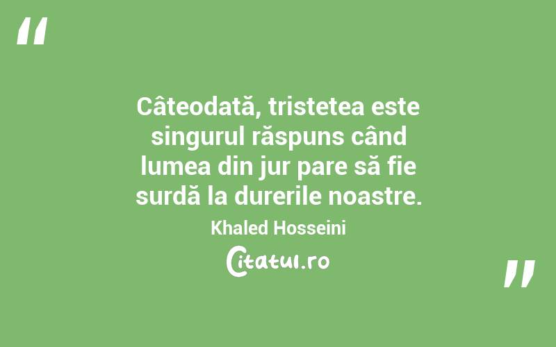Câteodată, tristețea este singurul răspuns când lumea din jur pare să fie surdă la durerile noastre. Khaled Hosseini
