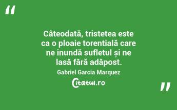 Câteodată, tristețea este ca o ploaie torențială care ne inundă sufletul și ne lasă fără adăpost. Gabriel Garcia Marquez...